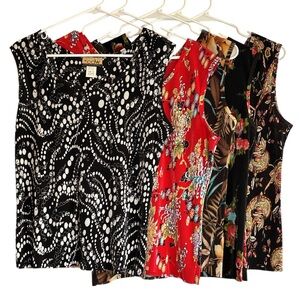 FIVE! CDW Creative Design Works Pleated Sleeveless Tops XL Mixed Prints